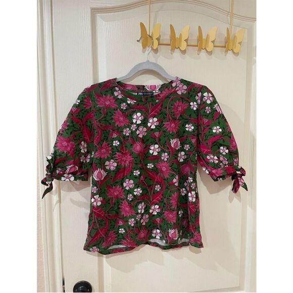 NWOT ZARA floral puff sleeve blouse size medium - Picture 3 of 6